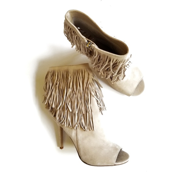 Sam Edelman Shoes - Sam Edelman Arizona Fringe Tan Peep Toe Heels